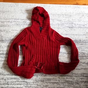 Abercrombie & Fitch red knit hooded sweater L pullover